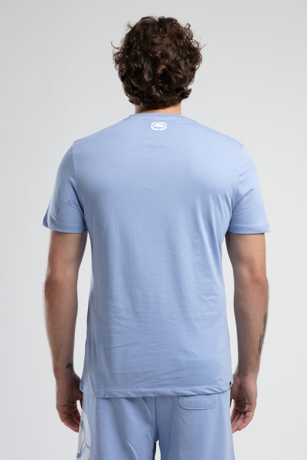 Ecko Unltd. Tricou cu decolteu la baza gatului, imprimeu cu logo, Albastru deschis, MARC