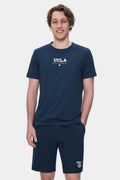UCLA Tricou cu decolteu la baza gatului, imprimeu cu logo, regular fit, Bleumarin, SHERMAN