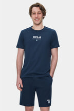 UCLA Tricou cu decolteu la baza gatului, imprimeu cu logo, regular fit, Bleumarin, SHERMAN