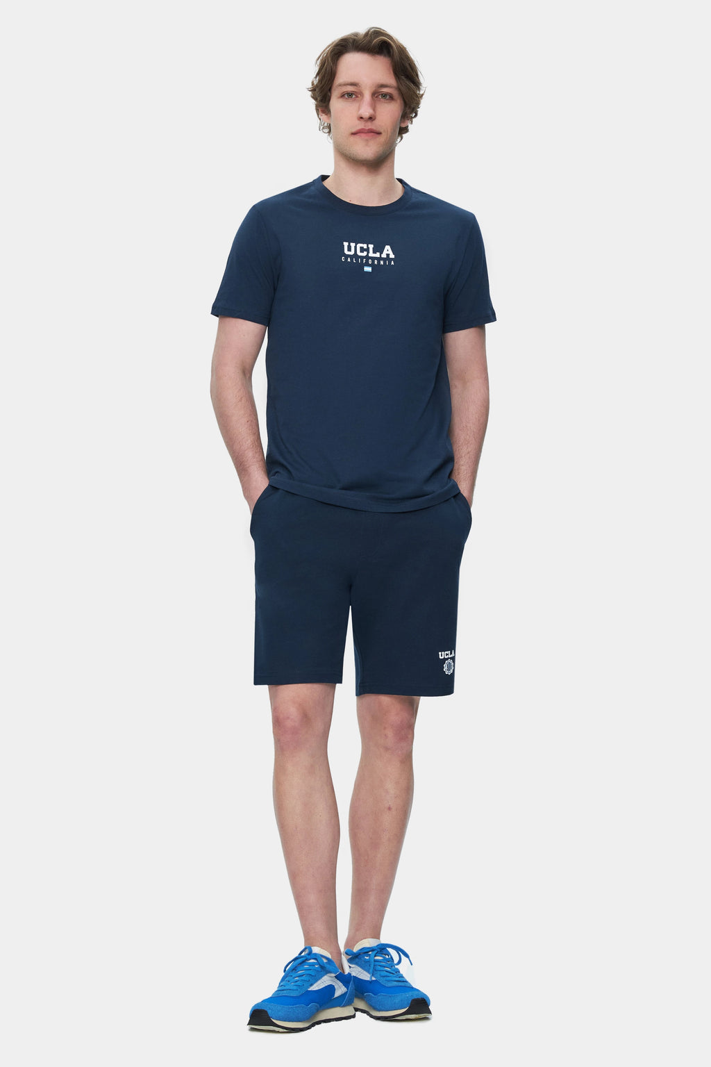 UCLA Tricou cu decolteu la baza gatului, imprimeu cu logo, regular fit, Bleumarin, SHERMAN