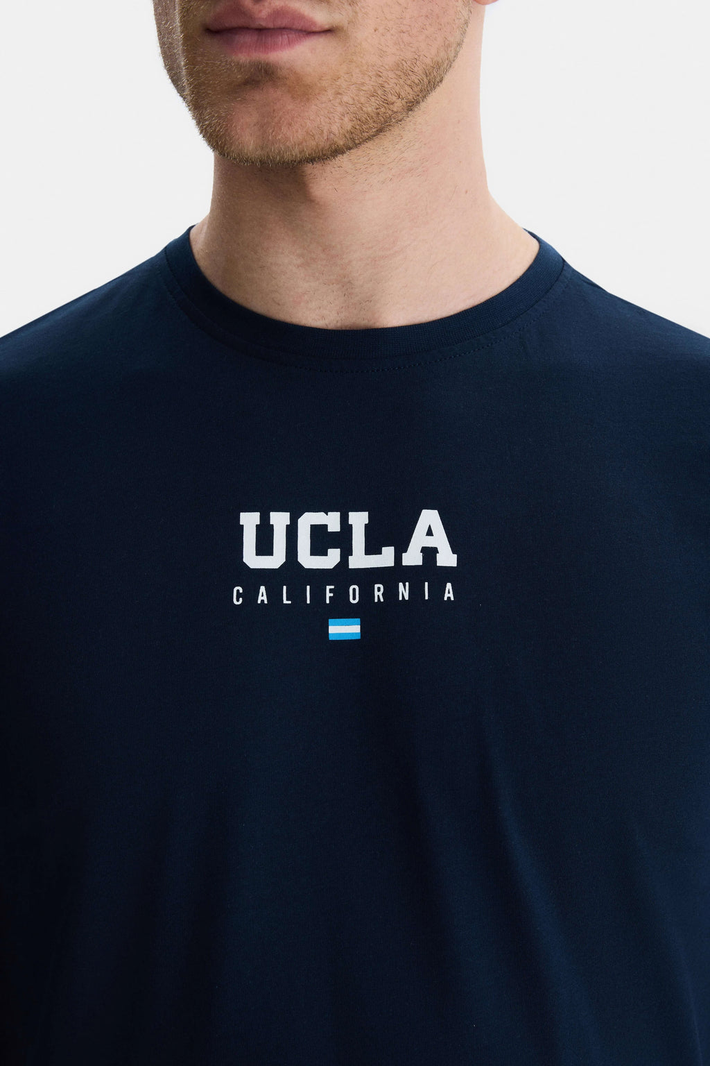 UCLA Tricou cu decolteu la baza gatului, imprimeu cu logo, regular fit, Bleumarin, SHERMAN