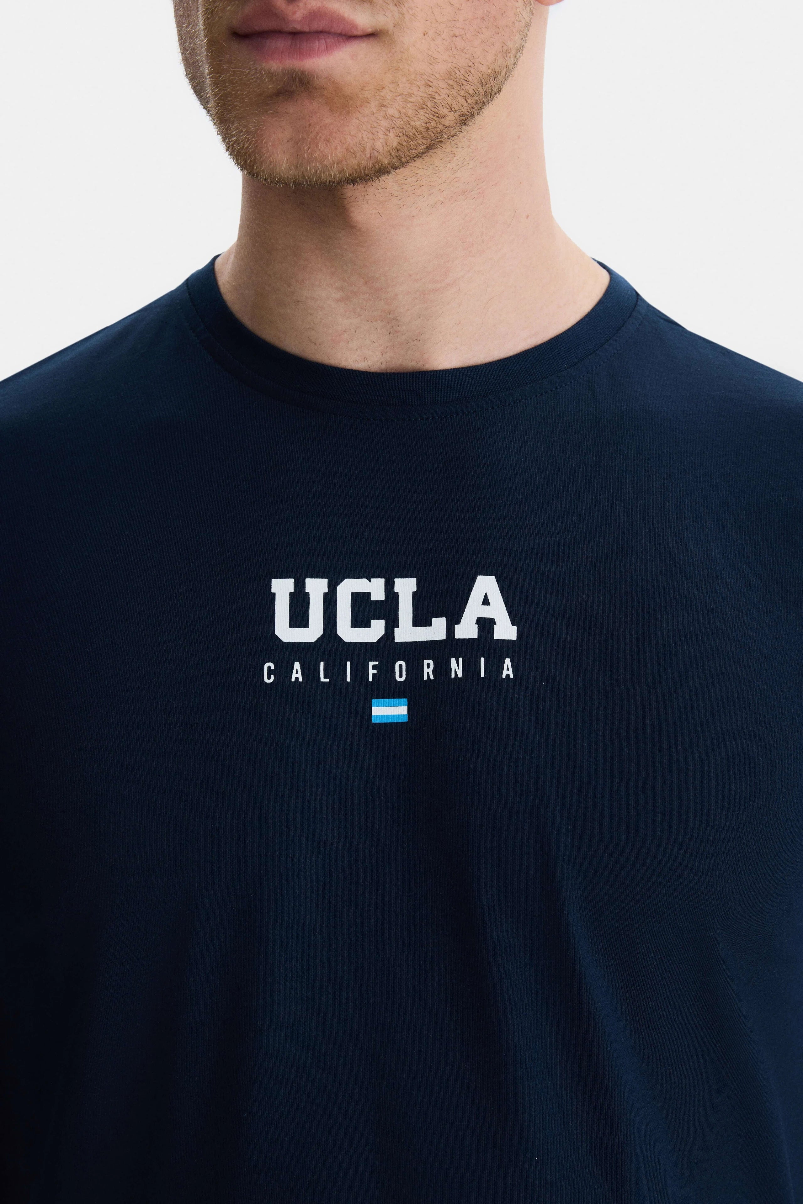 UCLA Tricou cu decolteu la baza gatului, imprimeu cu logo, regular fit, Bleumarin, SHERMAN