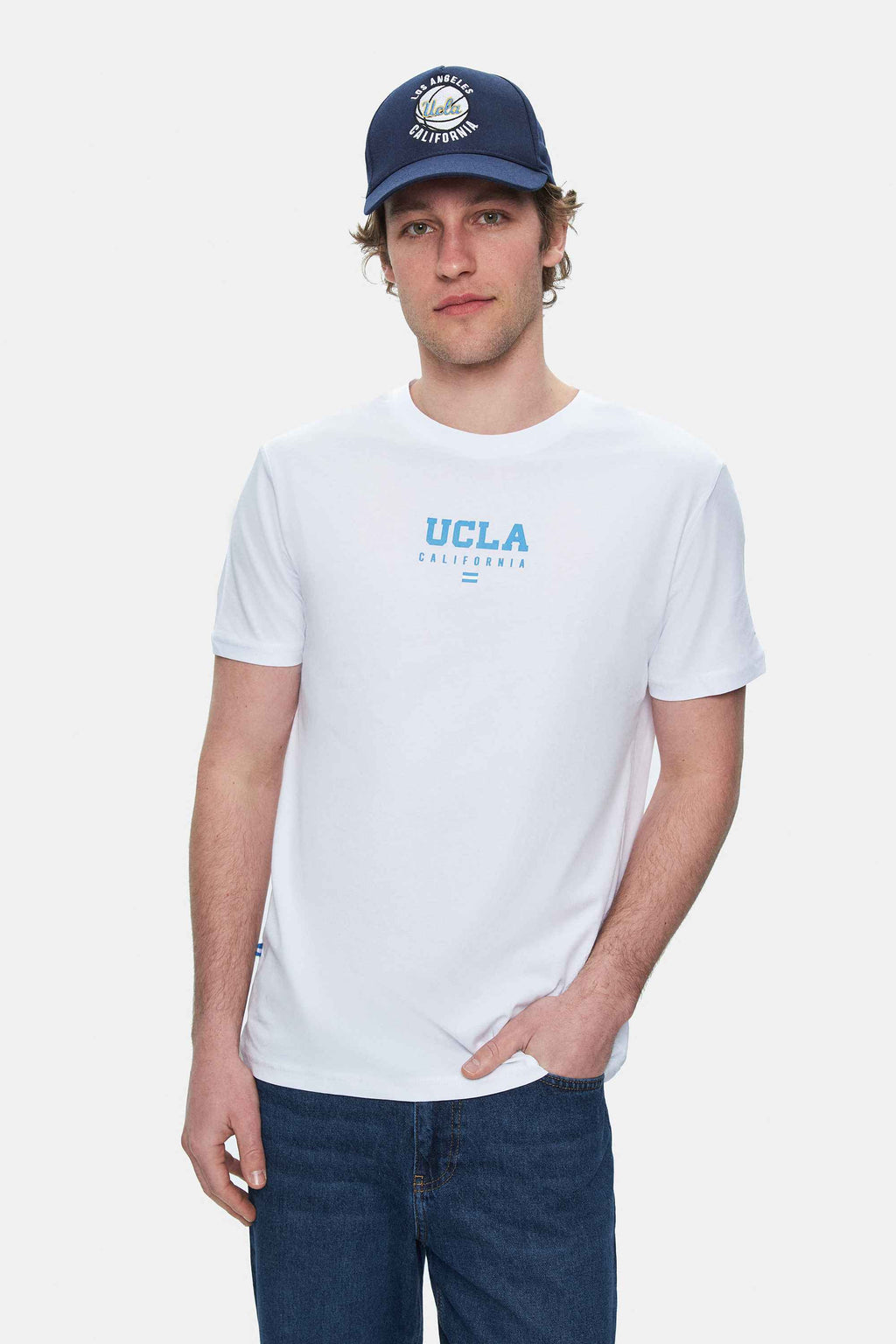 UCLA Tricou cu decolteu la baza gatului, imprimeu cu logo, regular fit, Alb, SHERMAN