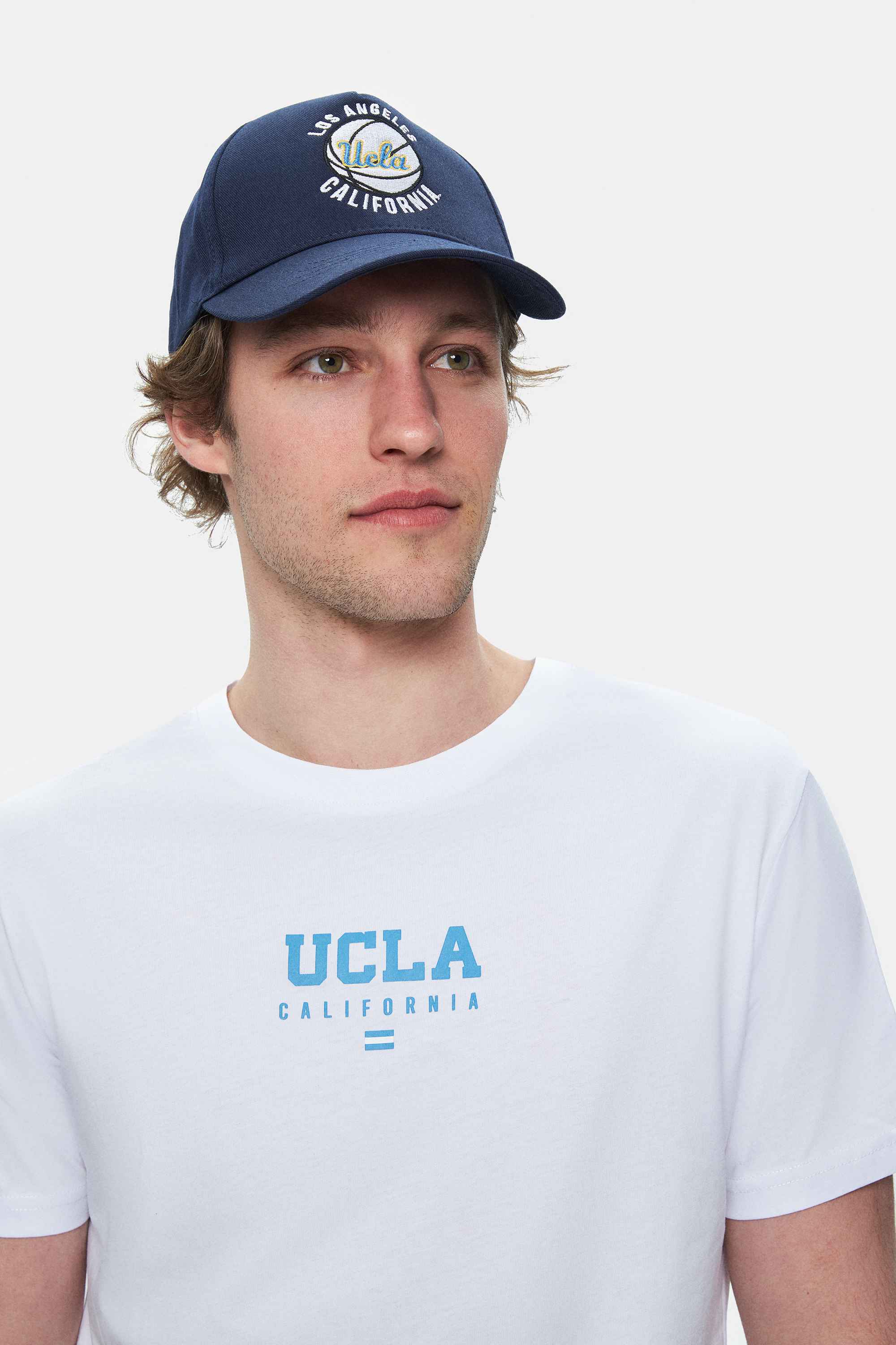 UCLA Tricou cu decolteu la baza gatului, imprimeu cu logo, regular fit, Alb, SHERMAN