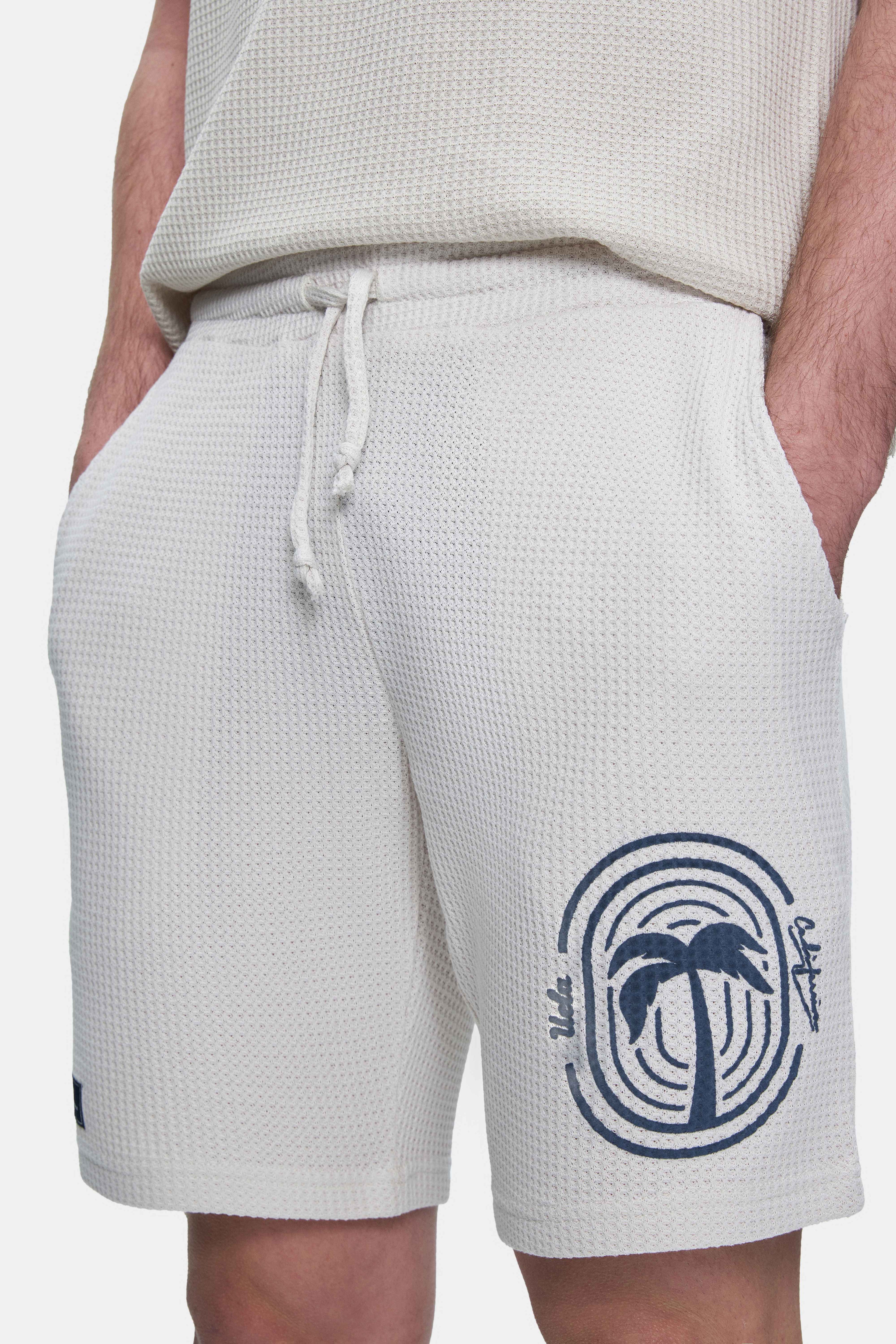 UCLA Pantaloni scurti cu snur si banda elastica in talie, buzunare laterale si imprimeu cu logo discret, Alb, SIERGE