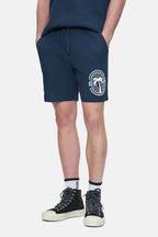 UCLA Pantaloni scurti cu snur si banda elastica in talie, buzunare laterale si imprimeu cu logo discret, Bleumarin, SIERGE