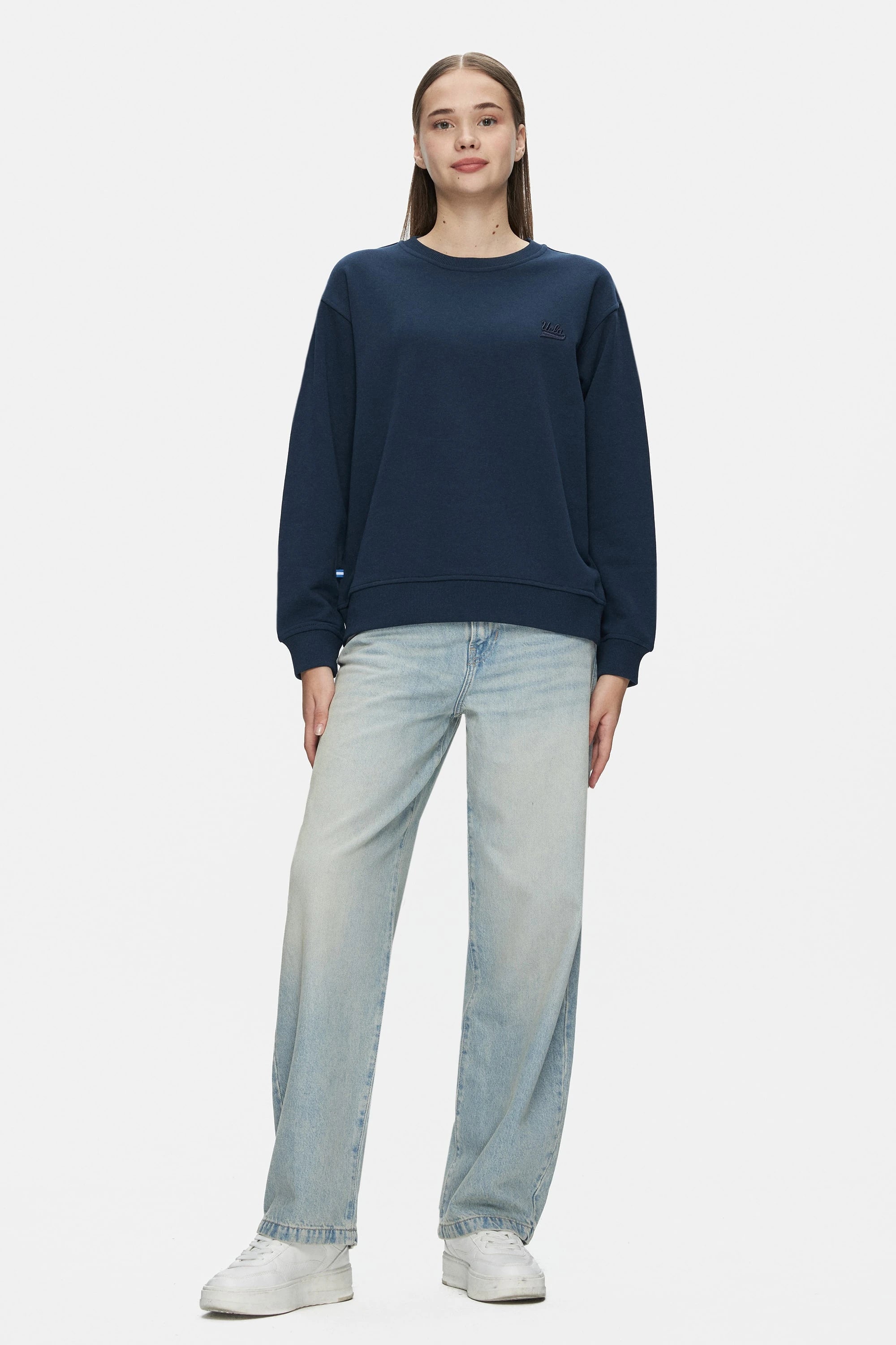UCLA Bluza cu decolteu la baza gatului, regular fit, imprimeu cu logo, Bleumarin, SUNNIVA