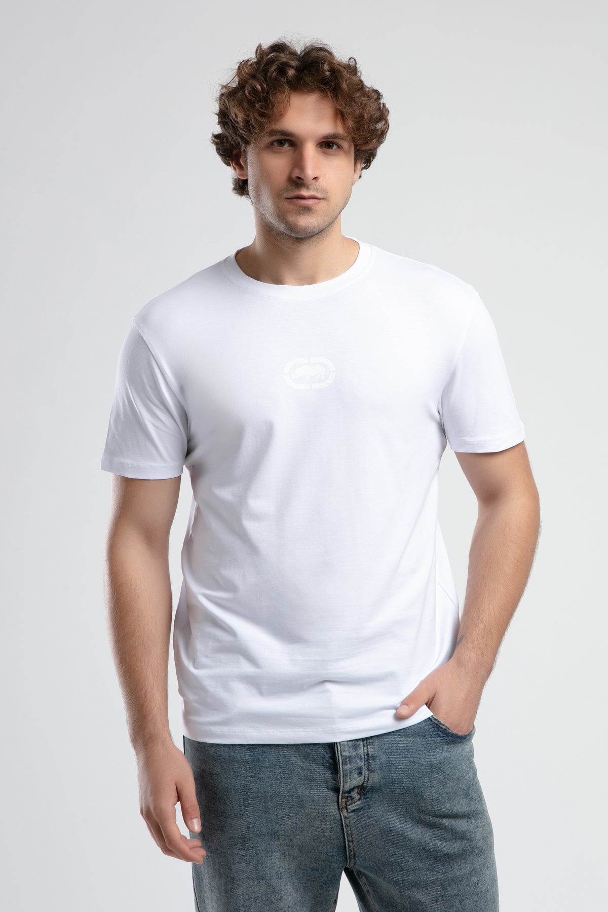 Ecko Unltd. Tricou cu decolteu la baza gatului, imprimeu cu logo, Alb, JOHNSON