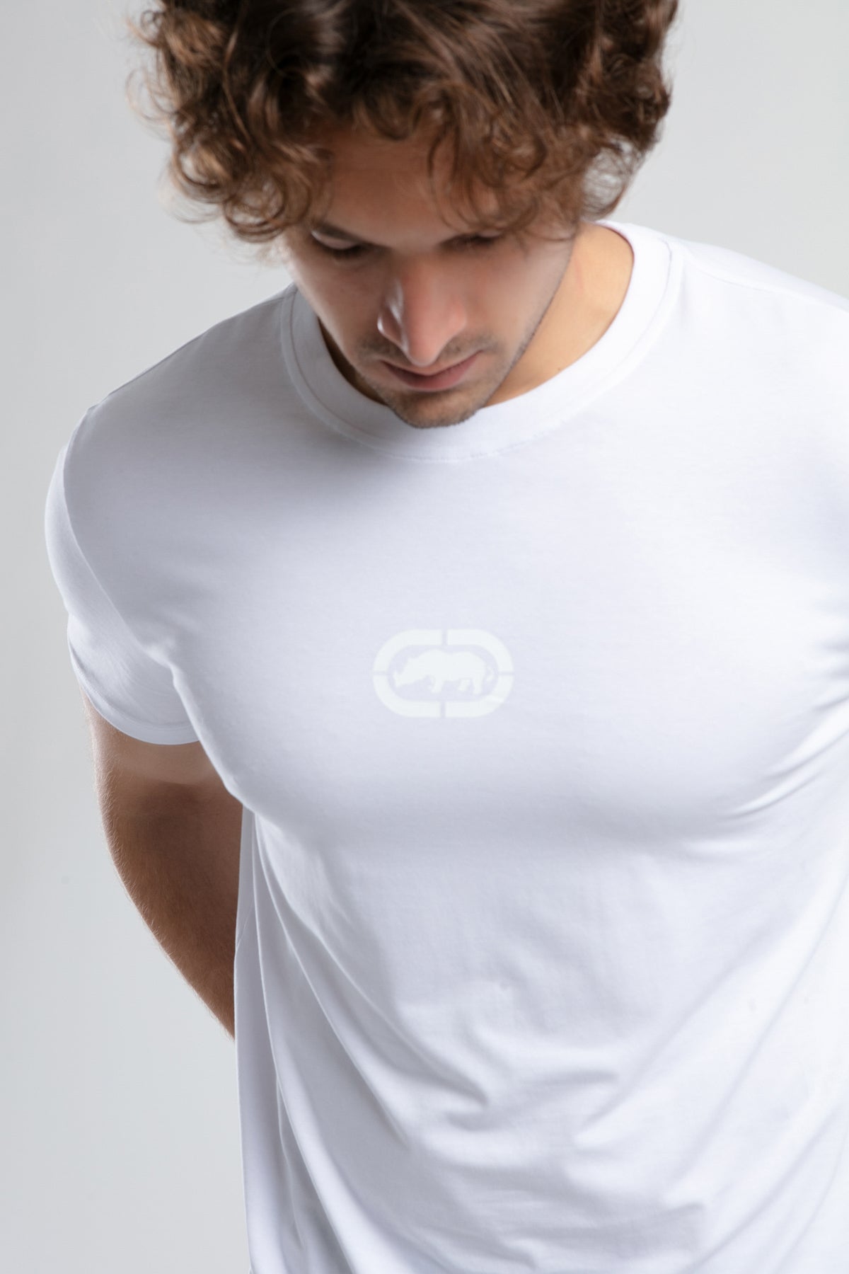Ecko Unltd. Tricou cu decolteu la baza gatului, imprimeu cu logo, Alb, JOHNSON
