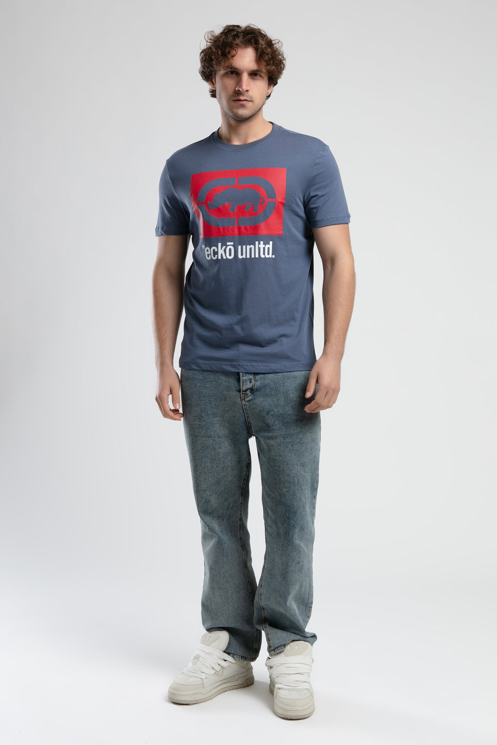 Ecko Unltd. Tricou cu decolteu la baza gatului, imprimeu cu logo, Bleumarin, HARRIS