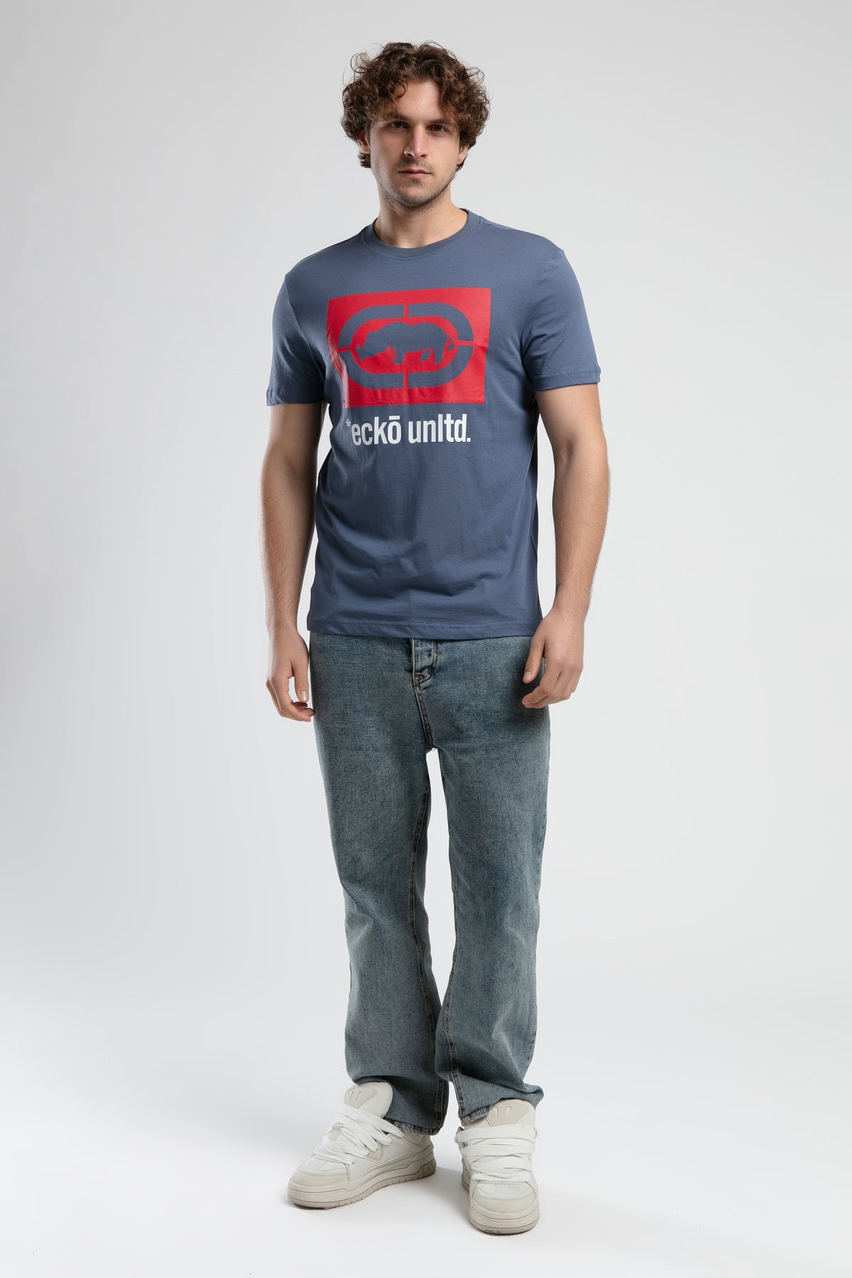 Ecko Unltd. Tricou cu decolteu la baza gatului, imprimeu cu logo, Bleumarin, HARRIS