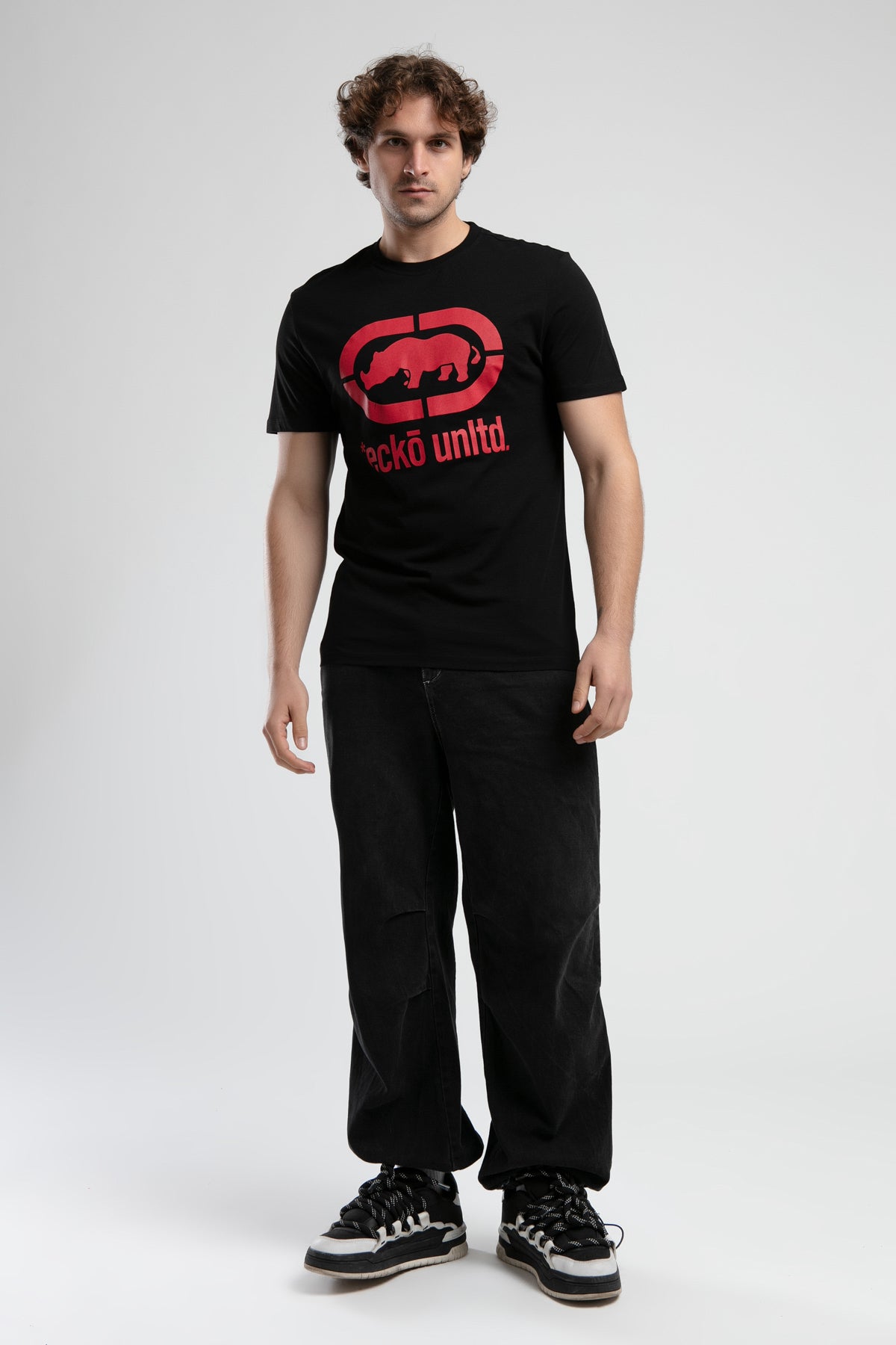 Ecko Unltd. Tricou cu decolteu la baza gatului, imprimeu cu logo, Negru, HARRIS