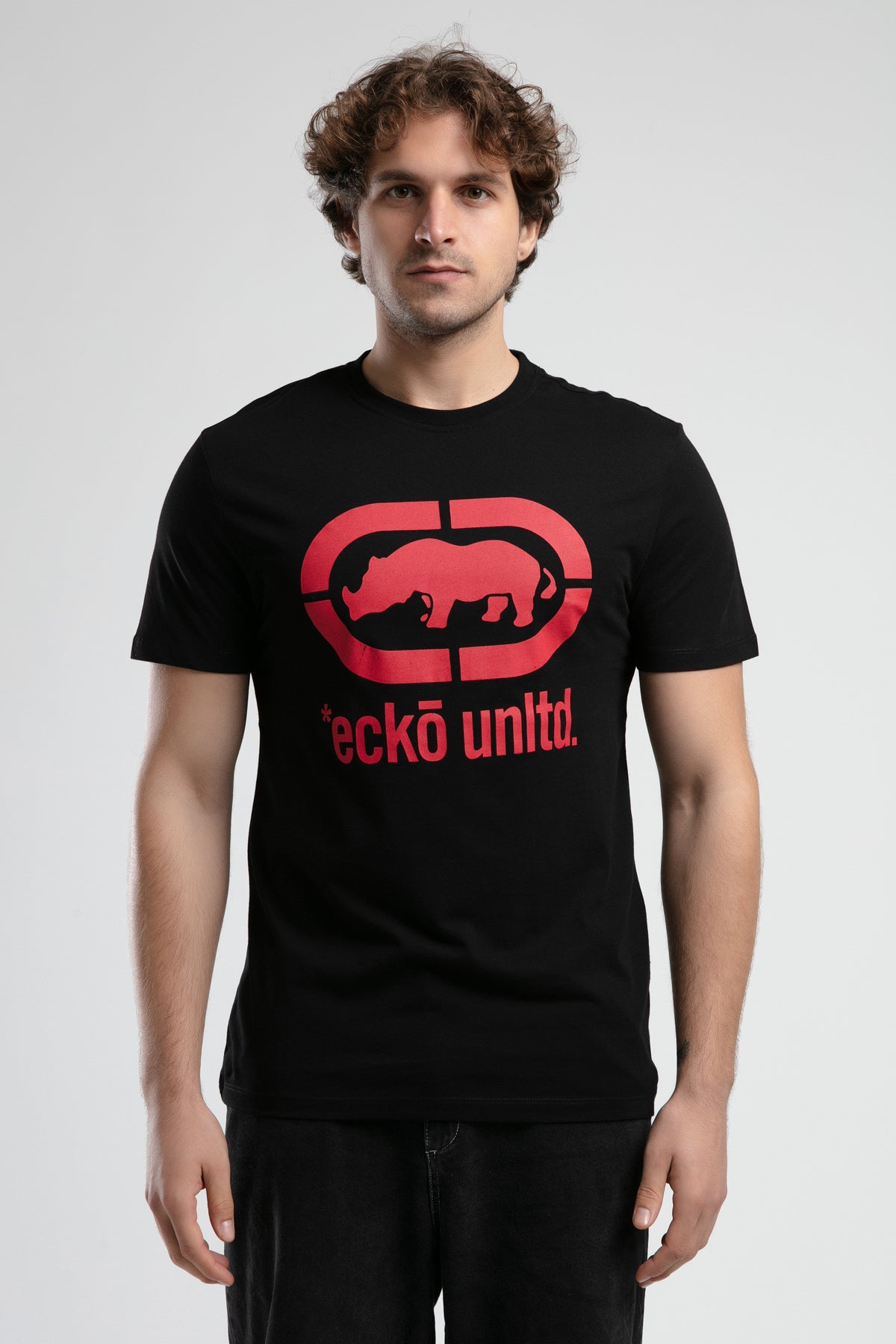 Ecko Unltd. Tricou cu decolteu la baza gatului, imprimeu cu logo, Negru, HARRIS