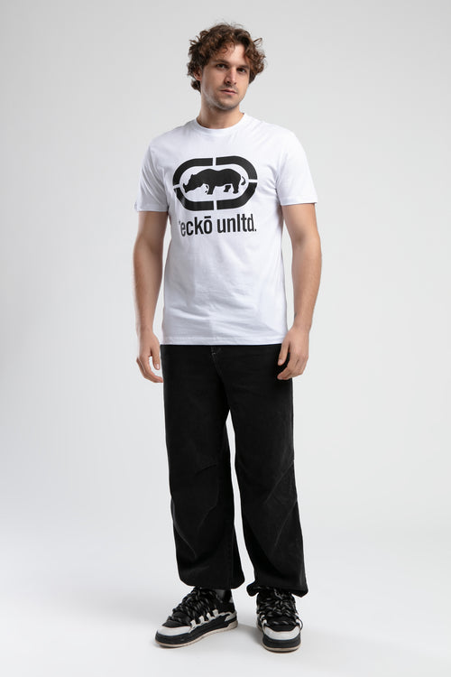 Ecko Unltd. Tricou cu decolteu la baza gatului, imprimeu cu logo, Negru-Alb, MARC