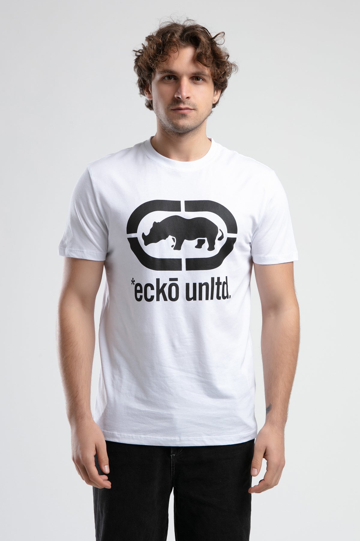 Ecko Unltd. Tricou cu decolteu la baza gatului, imprimeu cu logo, Negru-Alb, MARC