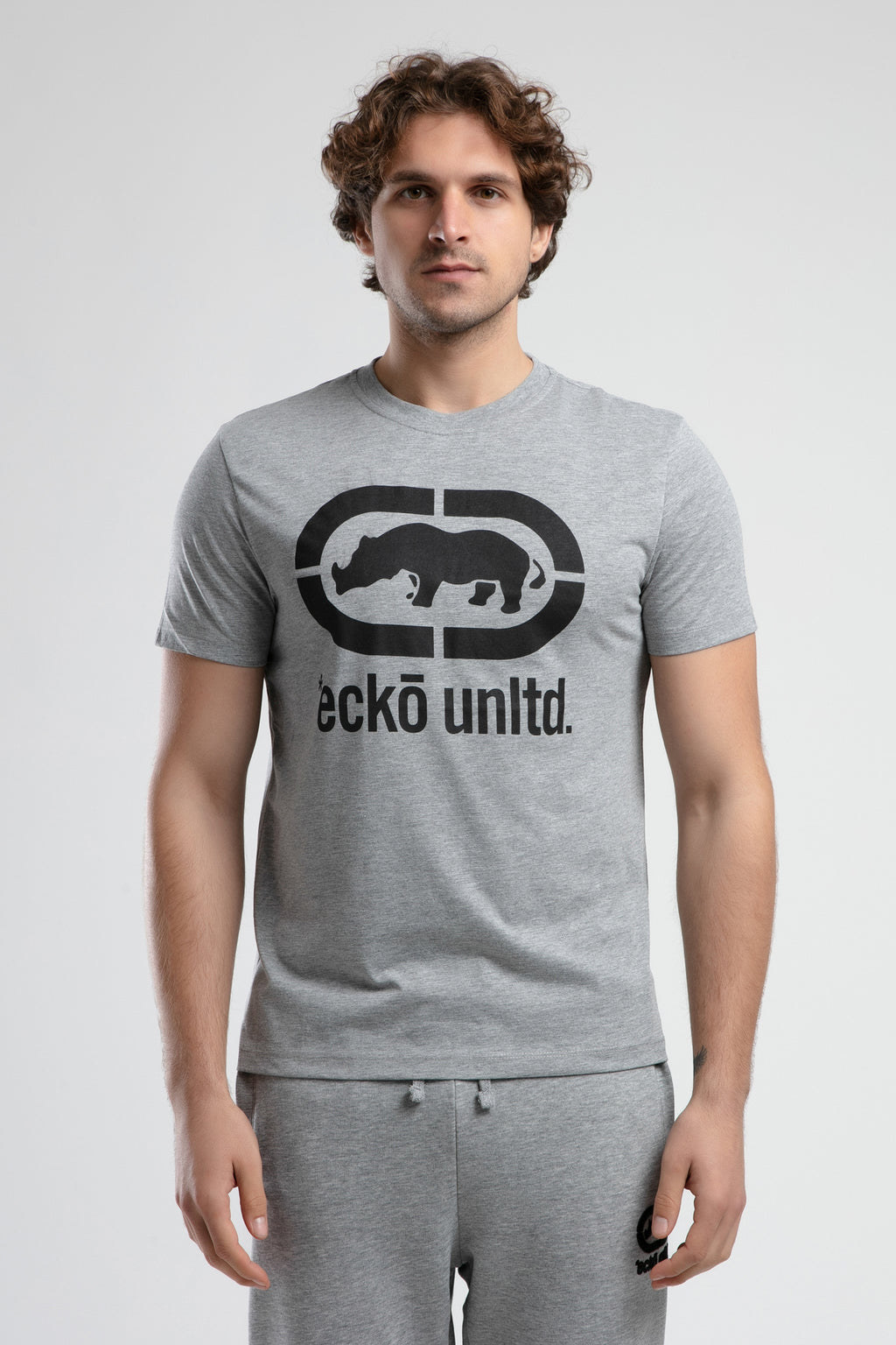 Ecko Unltd. Tricou cu decolteu la baza gatului, imprimeu cu logo, Gri, MARC