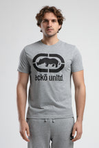 Ecko Unltd. Tricou cu decolteu la baza gatului, imprimeu cu logo, Gri, MARC