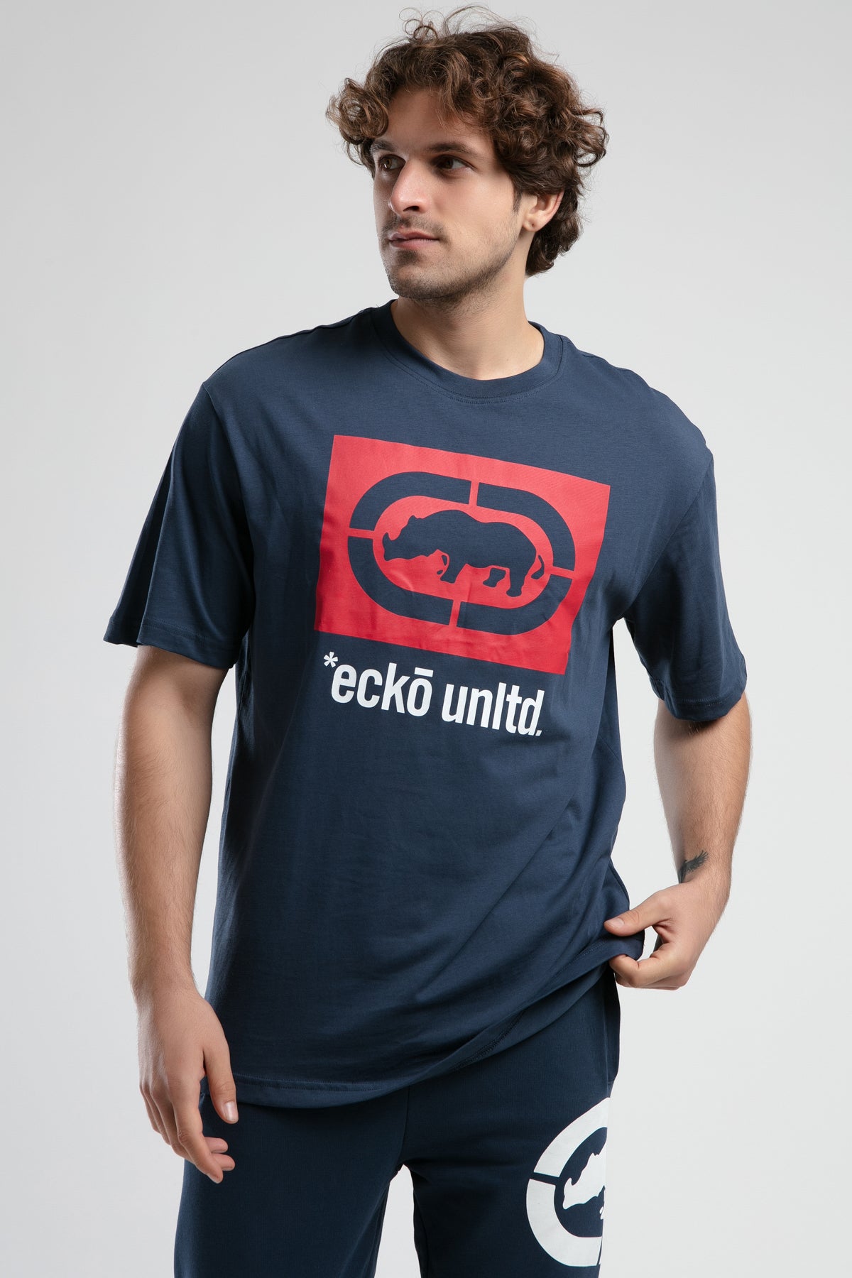 Ecko Unltd. Tricou cu decolteu la baza gatului, imprimeu cu logo, Bleumarin, HARRIS