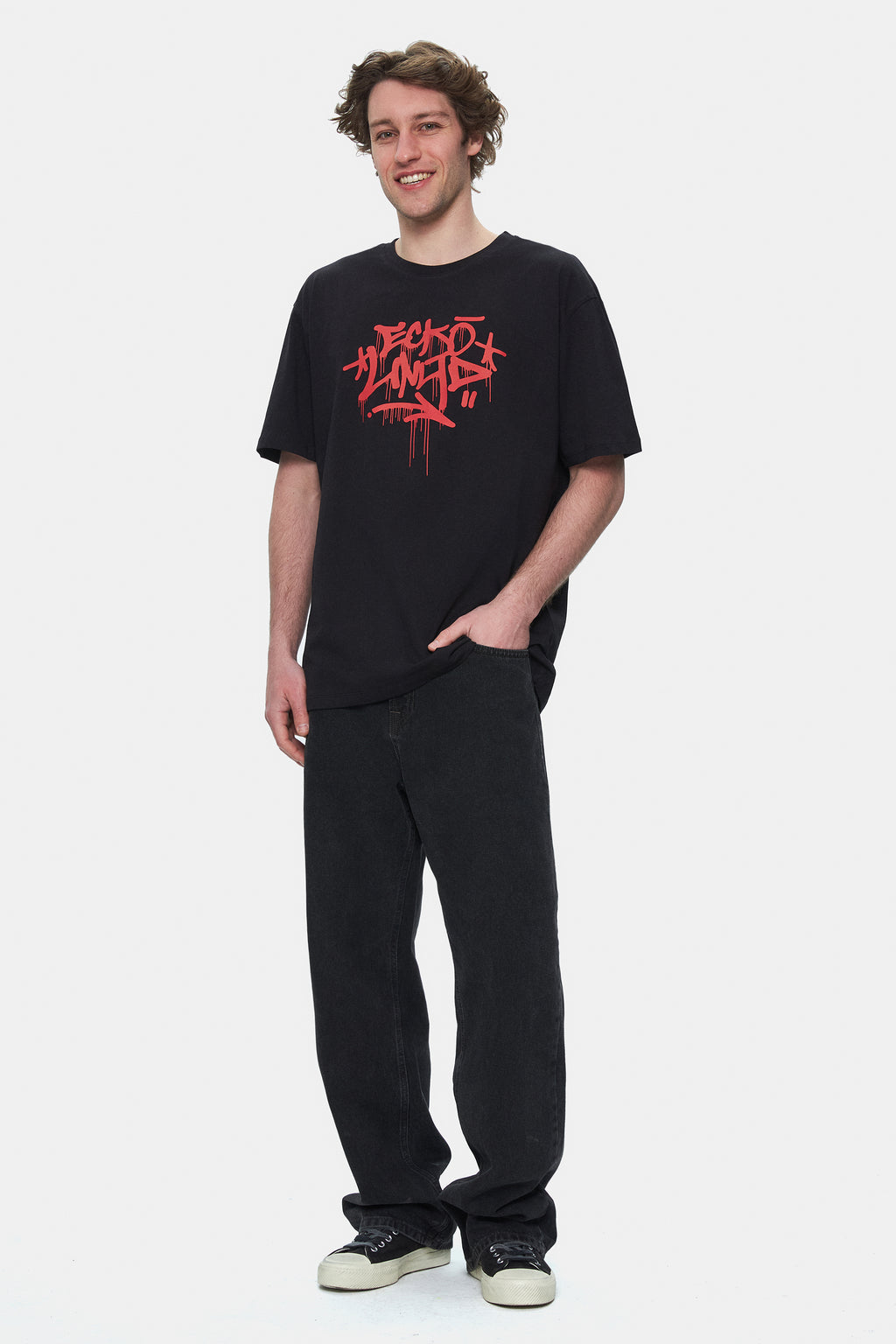 Ecko Unltd. Tricou cu decolteu la baza gatului, imprimeu cu logo, Negru, ARJEN