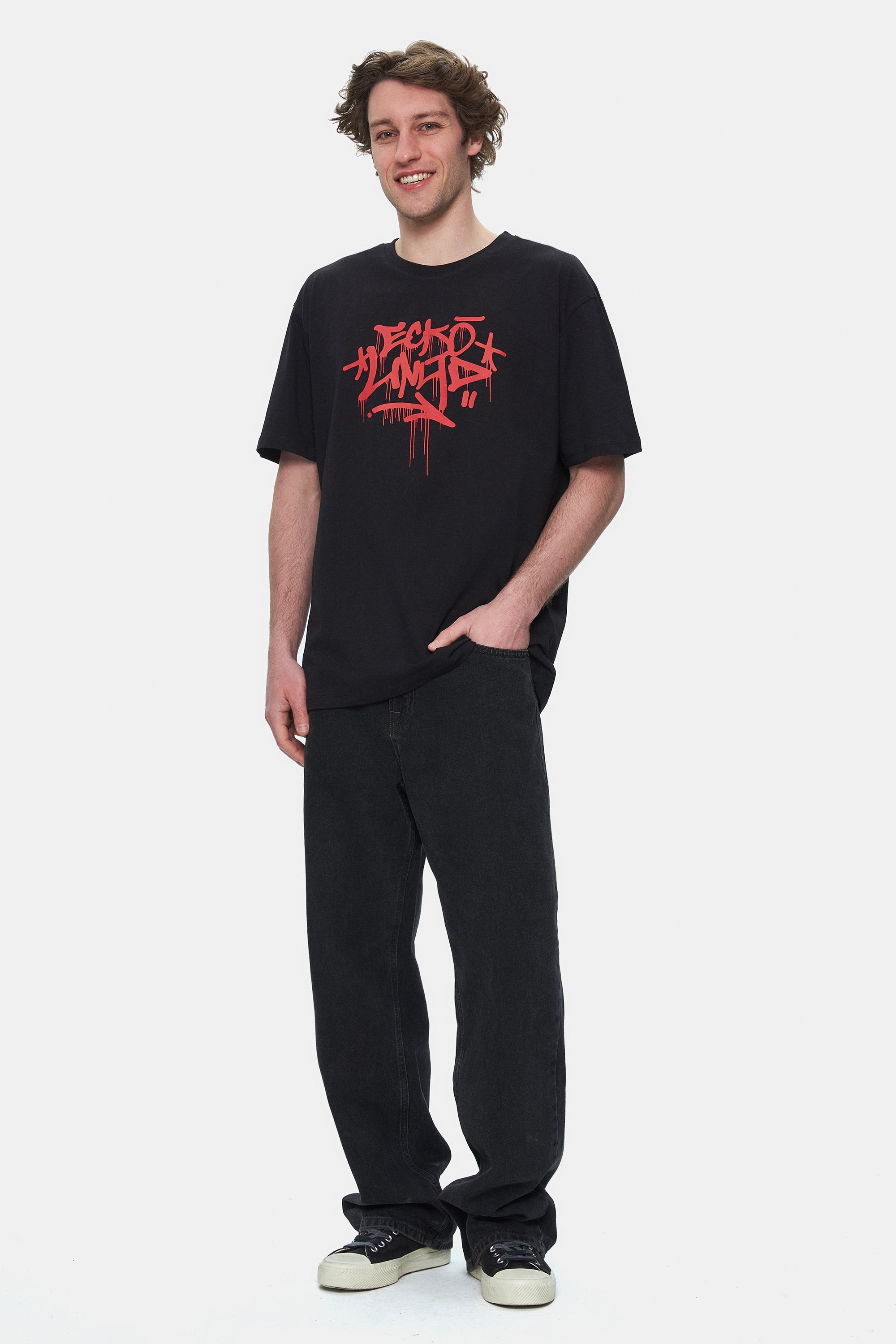 Ecko Unltd. Tricou cu decolteu la baza gatului, imprimeu cu logo, Negru, ARJEN