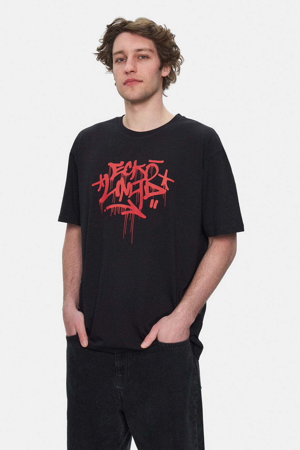 Ecko Unltd. Tricou cu decolteu la baza gatului, imprimeu cu logo, Negru, ARJEN