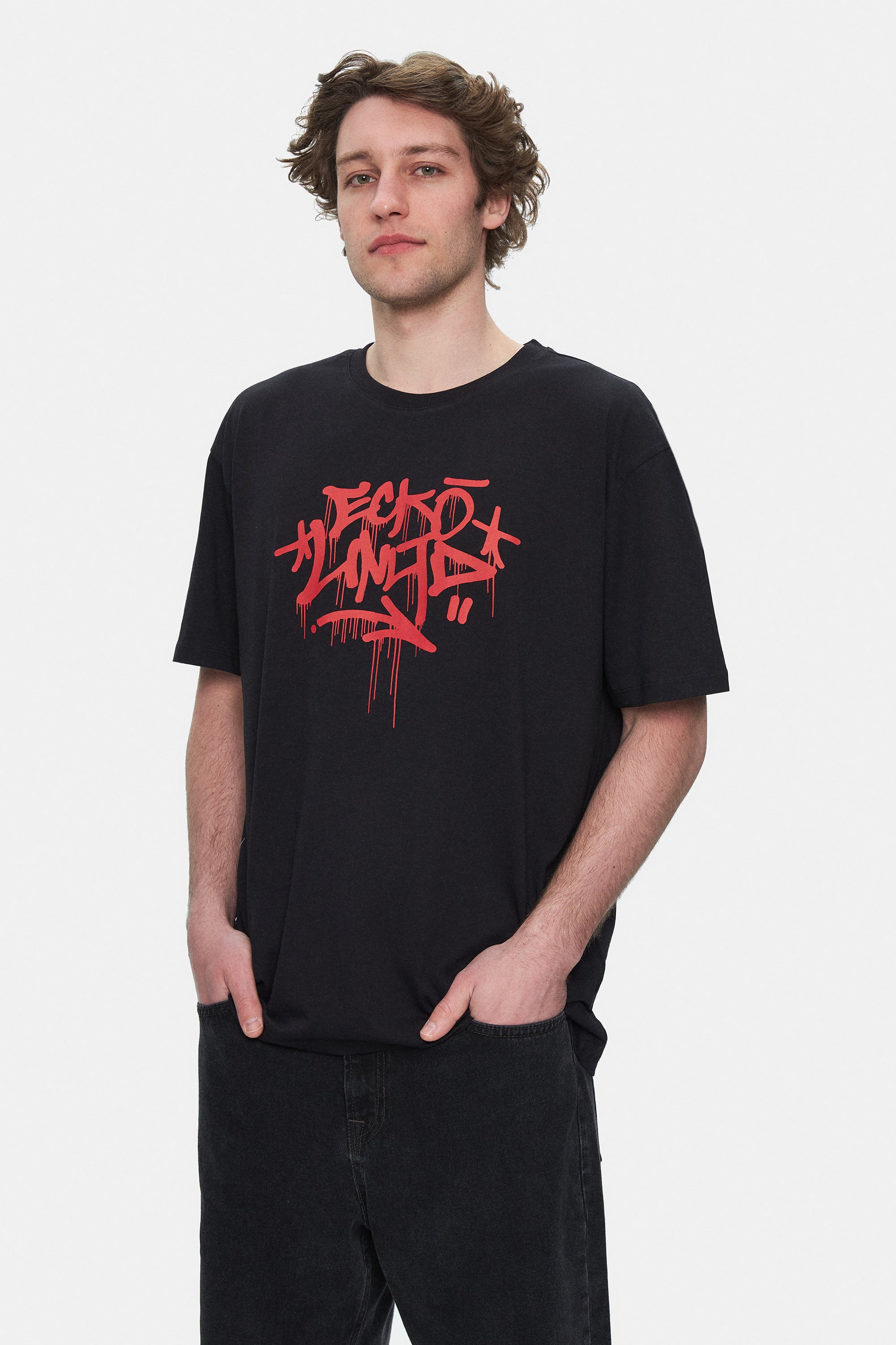 Ecko Unltd. Tricou cu decolteu la baza gatului, imprimeu cu logo, Negru, ARJEN