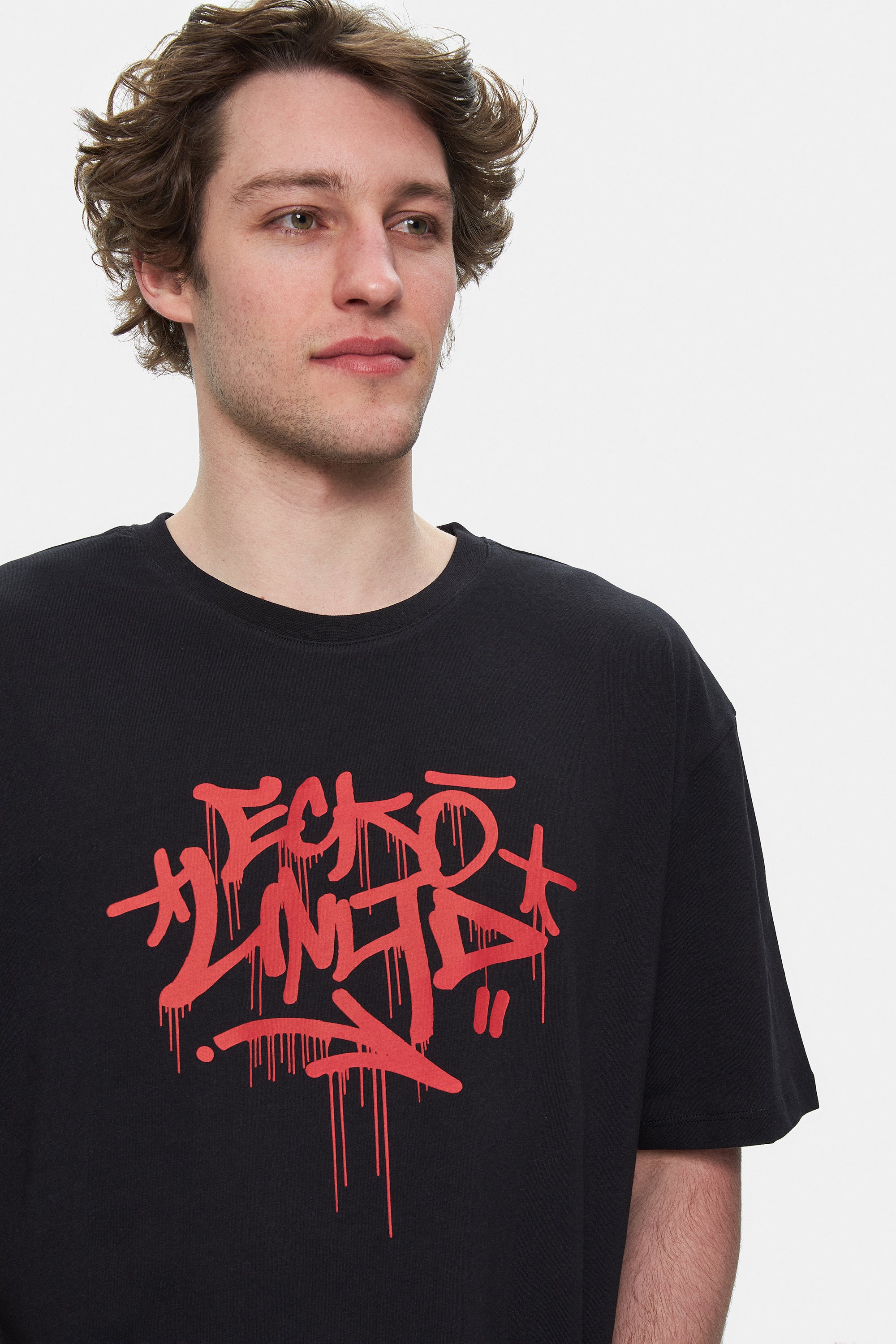 Ecko Unltd. Tricou cu decolteu la baza gatului, imprimeu cu logo, Negru, ARJEN