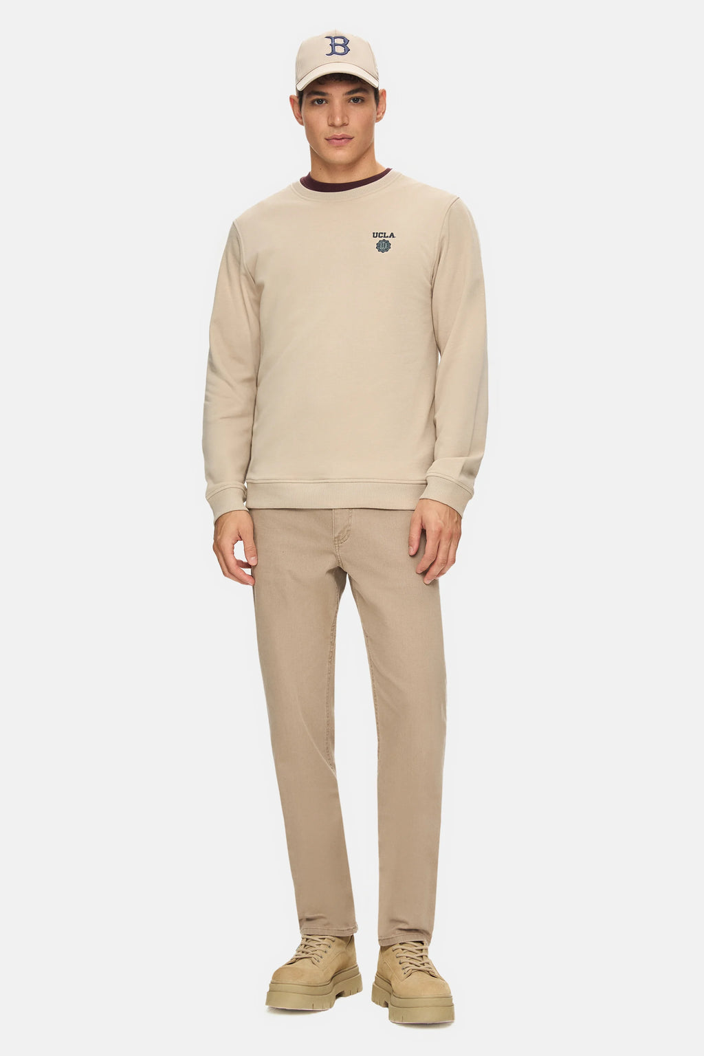 UCLA Bluza cu decolteu la baza gatului, regular fit, imprimeu cu logo, Bej, VALLEY