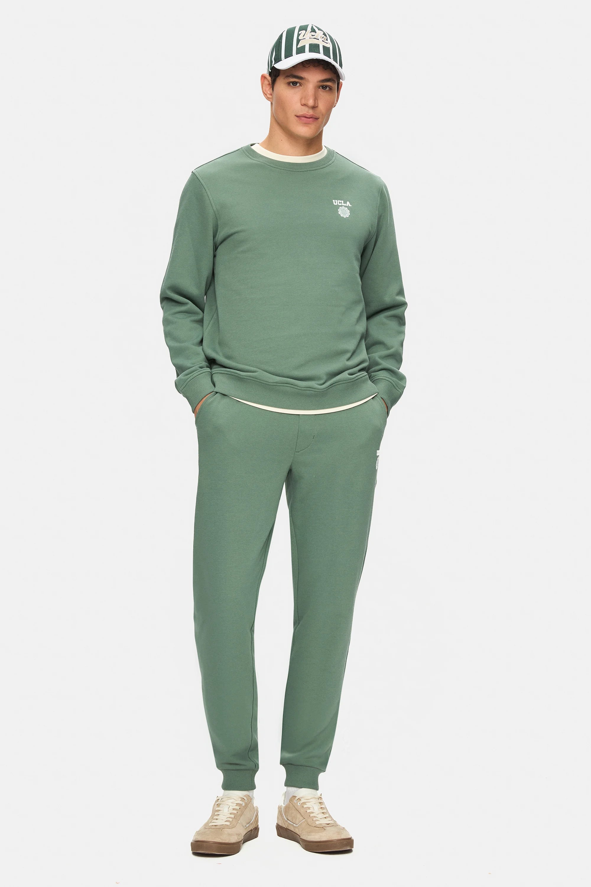 UCLA Bluza cu decolteu la baza gatului, regular fit, imprimeu cu logo, Verde, VALLEY