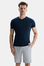 UCLA Tricou cu decolteu la baza gatului, imprimeu cu logo, regular fit, Bleumarin, VANNESS